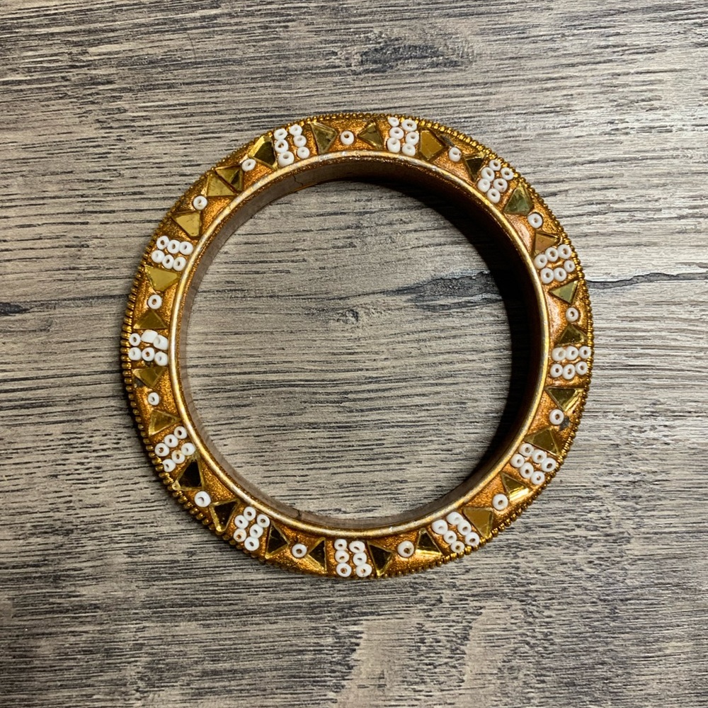 Chunky Faux Gold & Cream Detailed Mosaic And Beaded Bracelet